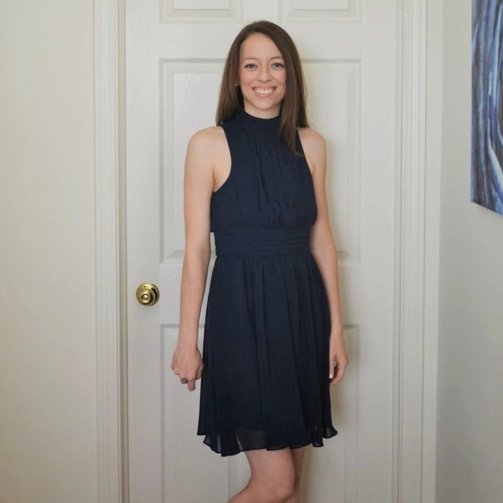 Modcloth Windy City Halter Neckline Navy Blue Chiffon Dress Size S